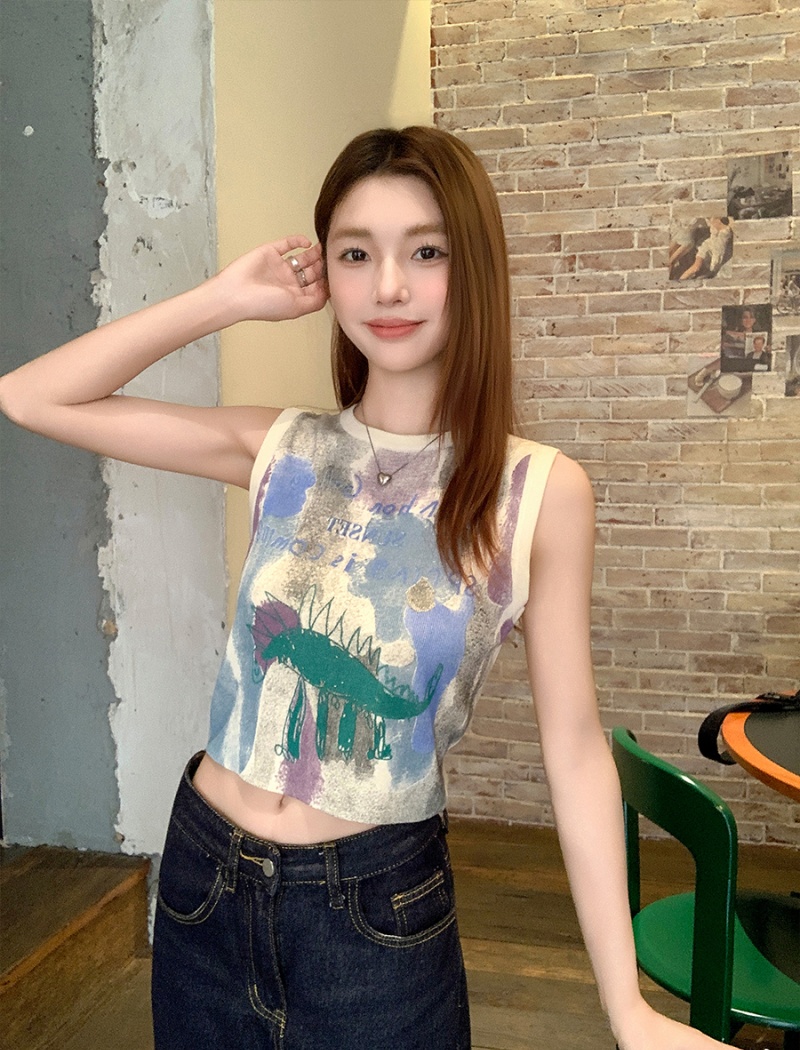 Slim summer vest inside the ride printing tops for women