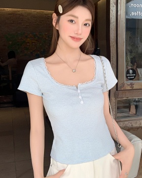 Slim lace short sleeve tops short summer T-shirt for women