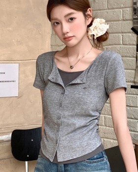 Pseudo-two tops short sleeve T-shirt for women