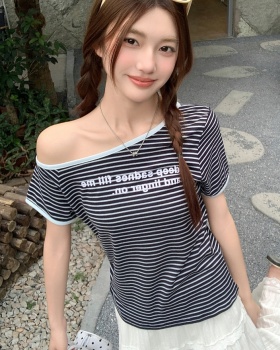 Summer slim T-shirt horizontal collar tops for women