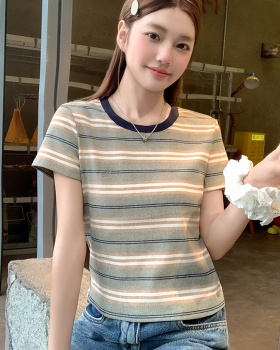 Short slim short sleeve tops summer stripe T-shirt