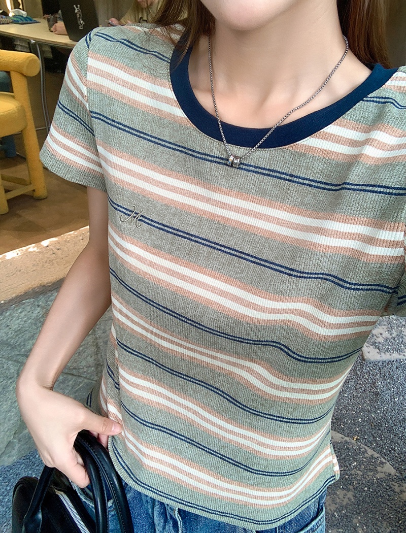 Short slim short sleeve tops summer stripe T-shirt