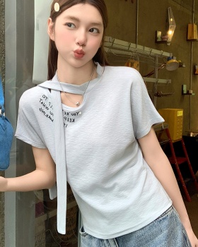Western style summer T-shirt letters tops for women