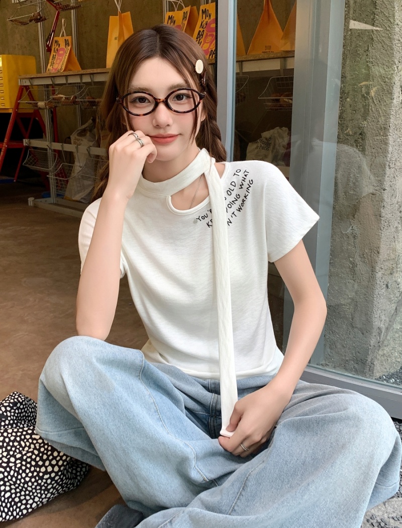 Western style summer T-shirt letters tops for women