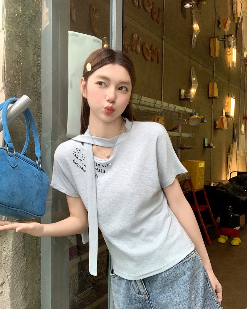 Western style summer T-shirt letters tops for women