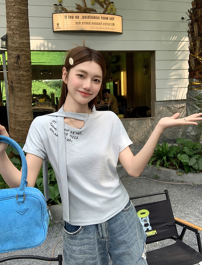 Western style summer T-shirt letters tops for women