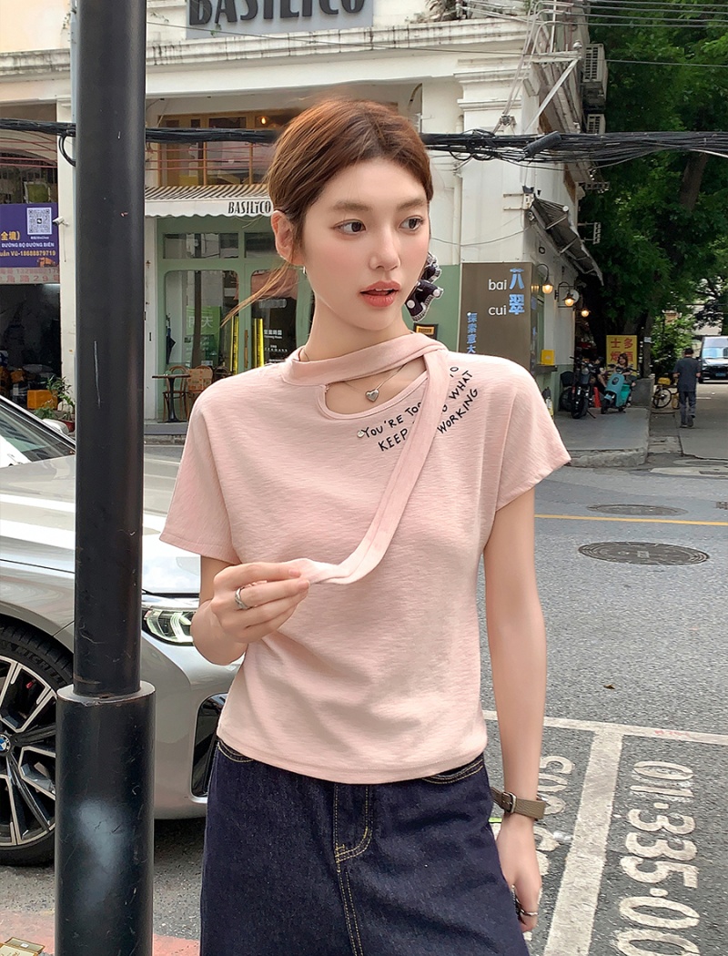 Western style summer T-shirt letters tops for women