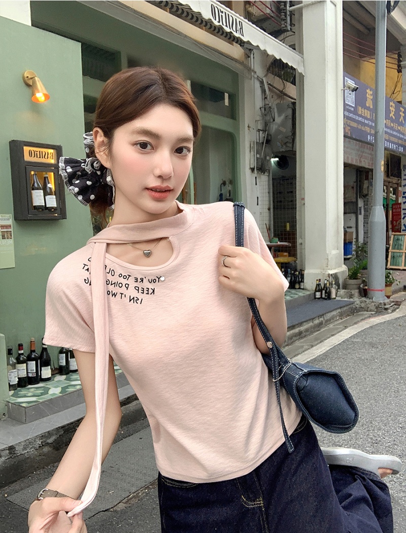 Western style summer T-shirt letters tops for women