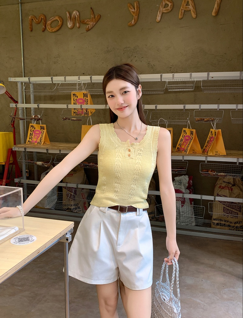 Hollow sling short vest jacquard summer tops for women