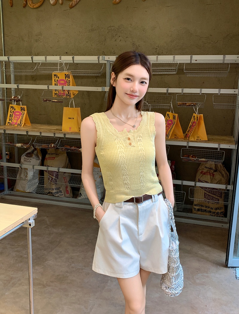 Hollow sling short vest jacquard summer tops for women