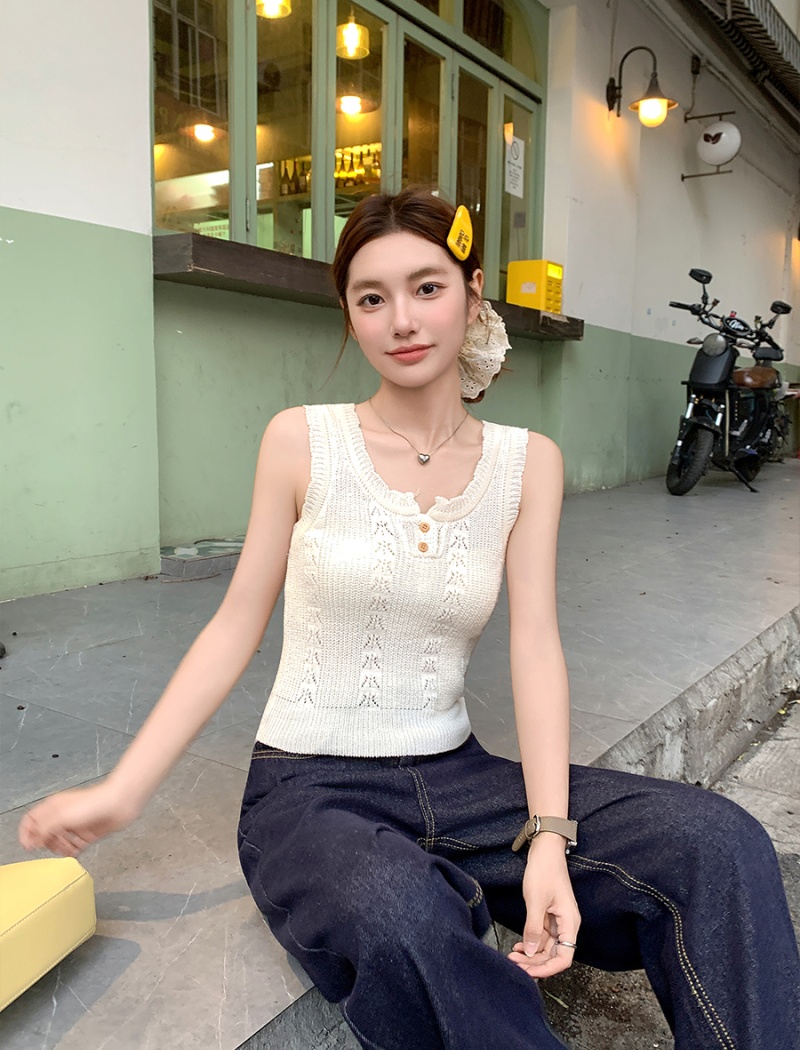 Hollow sling short vest jacquard summer tops for women