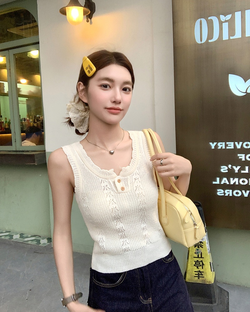 Hollow sling short vest jacquard summer tops for women