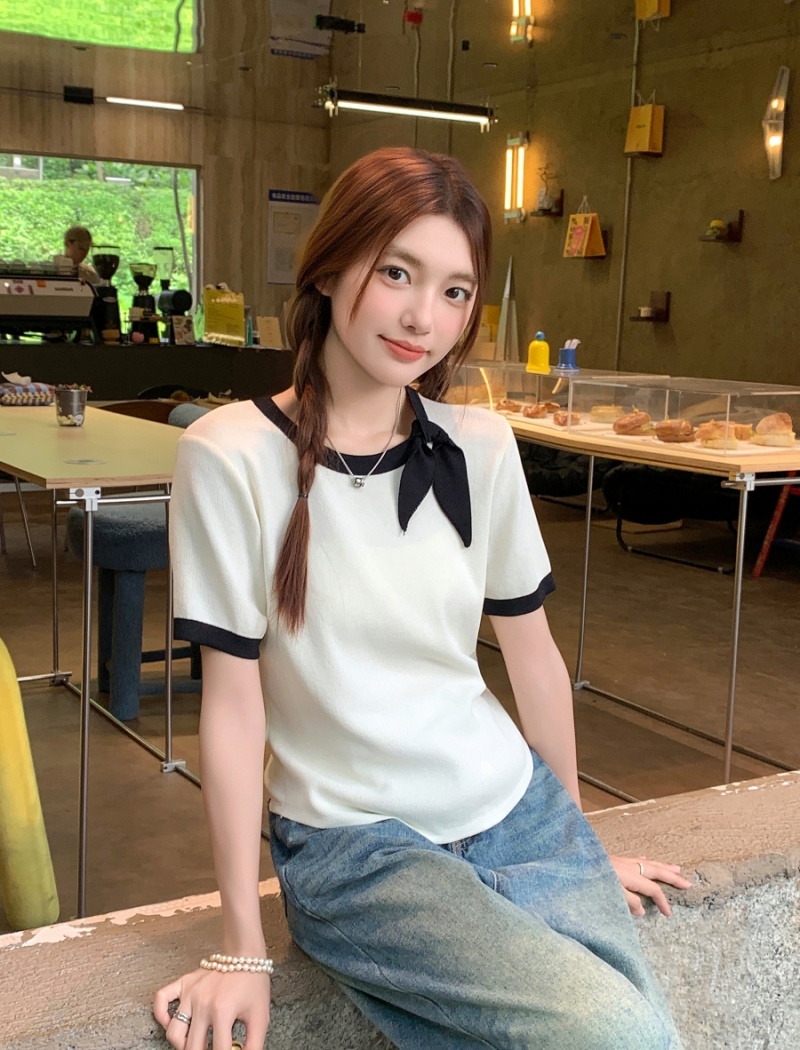 Short T-shirt butterfly collar tops for women