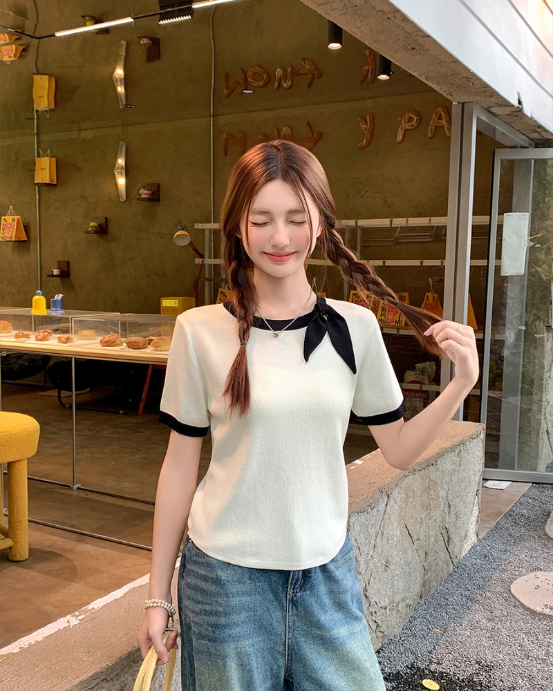 Short T-shirt butterfly collar tops for women