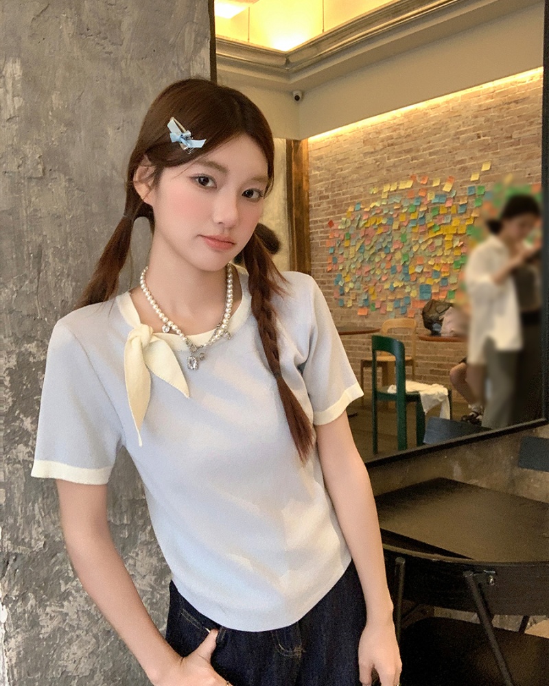 Short T-shirt butterfly collar tops for women