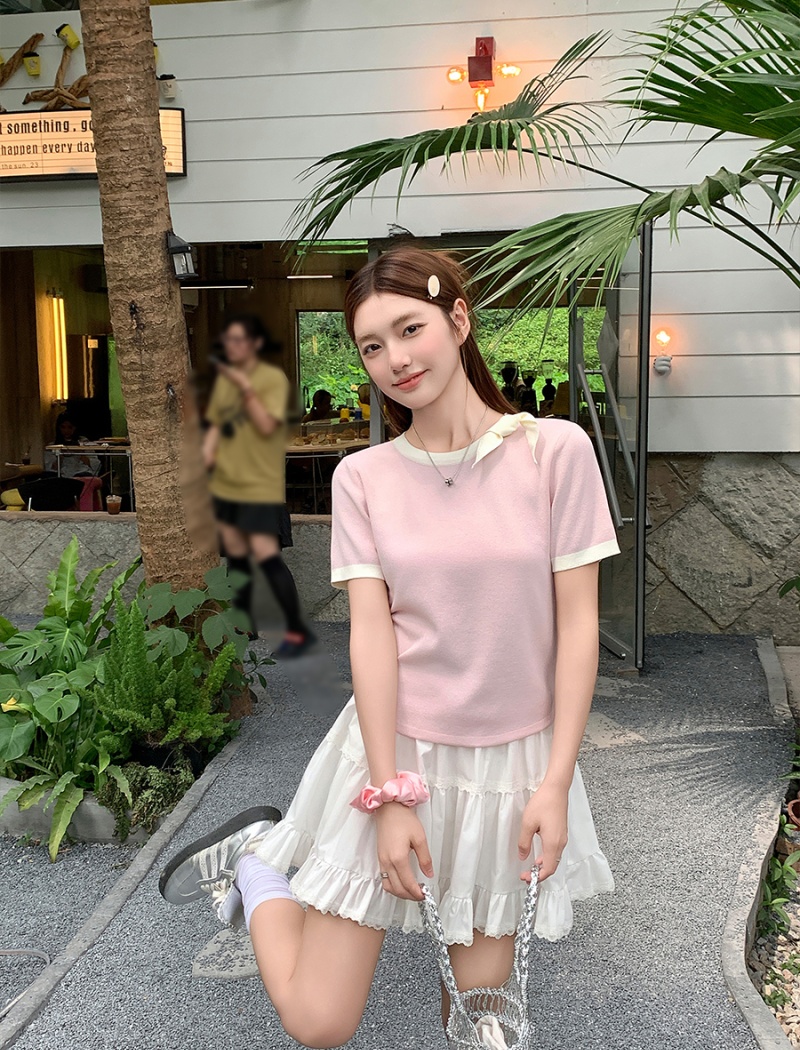 Short T-shirt butterfly collar tops for women