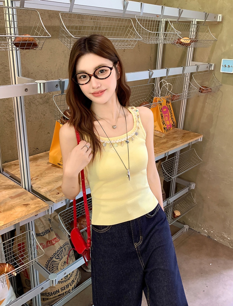 Knitted slim chanelstyle vest France style sling tops