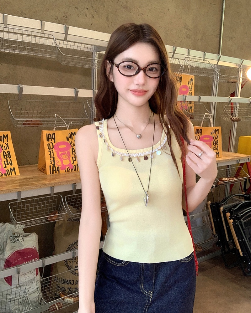 Knitted slim chanelstyle vest France style sling tops