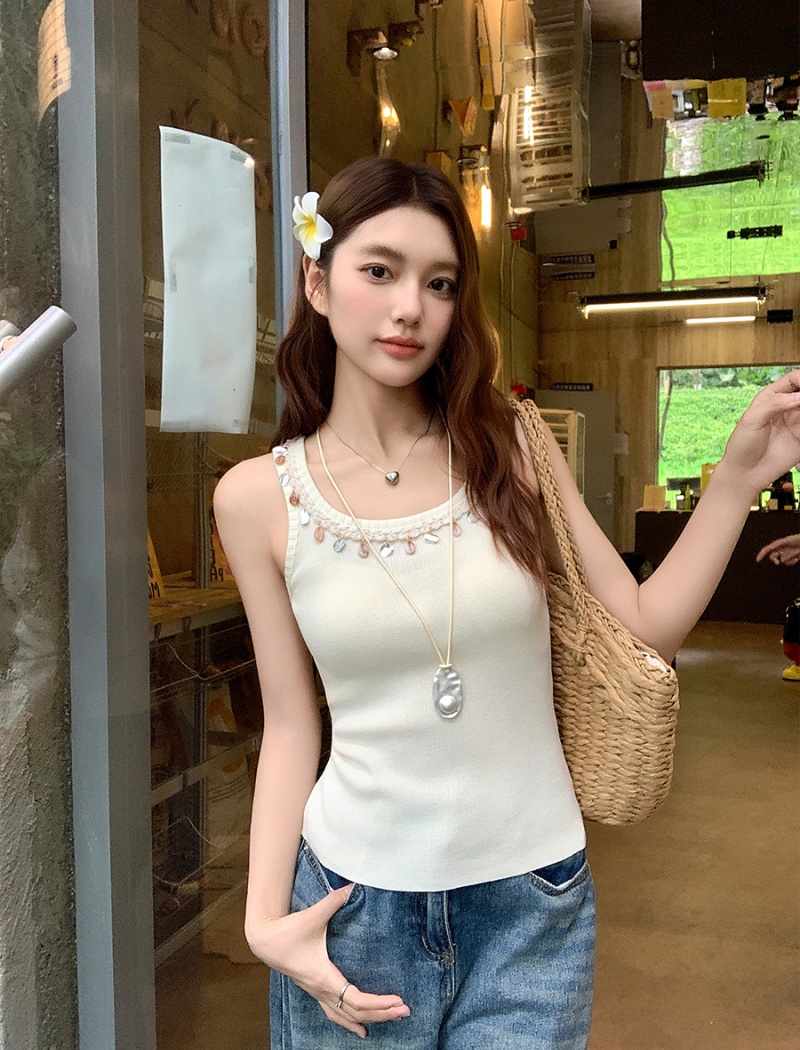Knitted slim chanelstyle vest France style sling tops