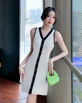 Mixed colors France style cardigan black-white dress