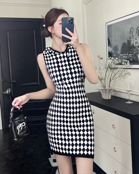 Diamond hooded dress short mixed colors vest for women