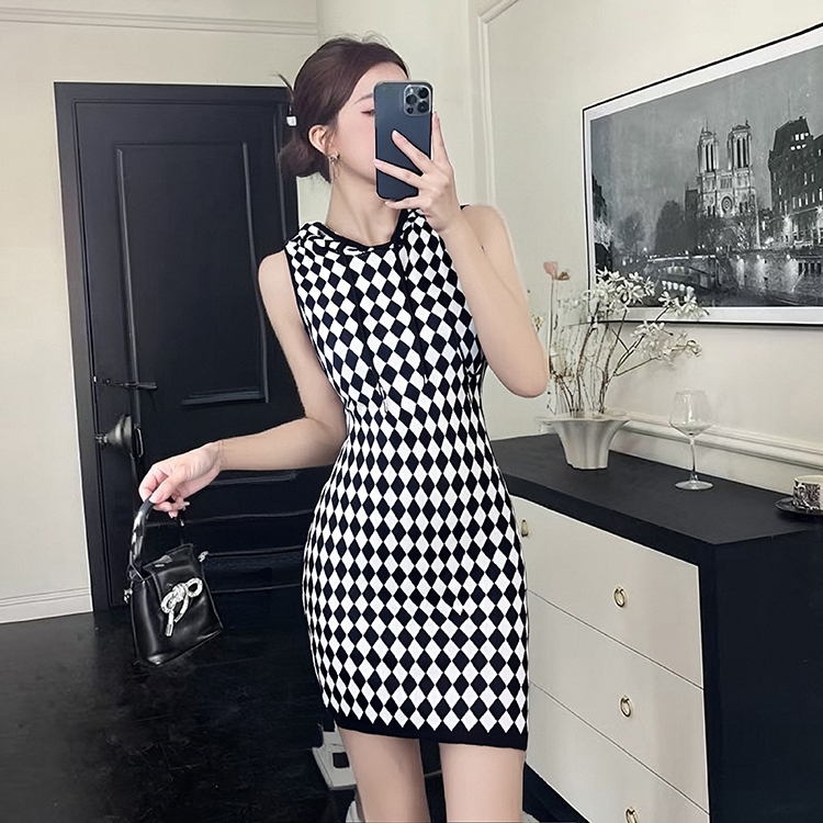 Diamond hooded dress short mixed colors vest for women