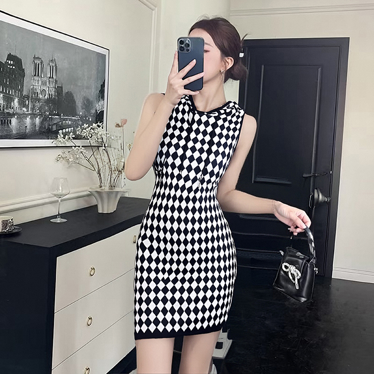 Diamond hooded dress short mixed colors vest for women