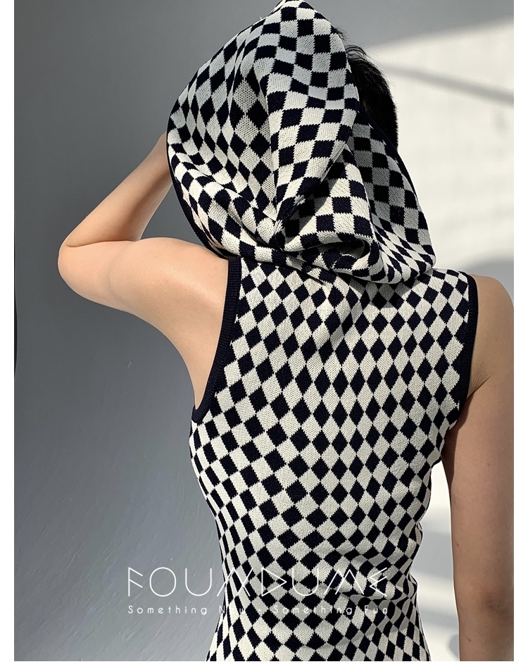 Diamond hooded dress short mixed colors vest for women