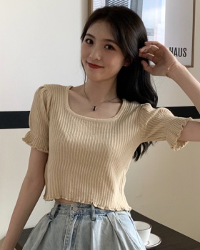 Lotus leaf edges wood ear sweater slim short tops for women