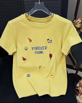 Casual embroidery Korean style T-shirt for women