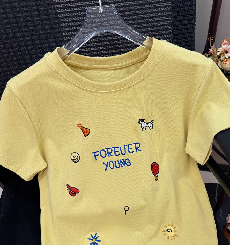 Casual embroidery Korean style T-shirt for women
