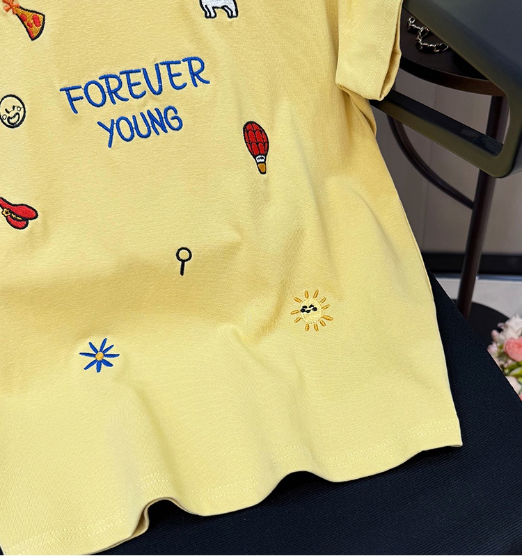Casual embroidery Korean style T-shirt for women