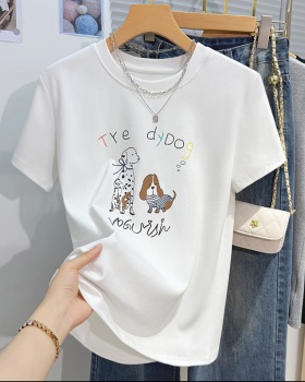 Round neck printing slim tops all-match Casual T-shirt