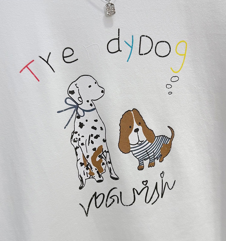 Round neck printing slim tops all-match Casual T-shirt
