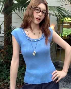 Sleeveless sweet tops France style slim T-shirt for women