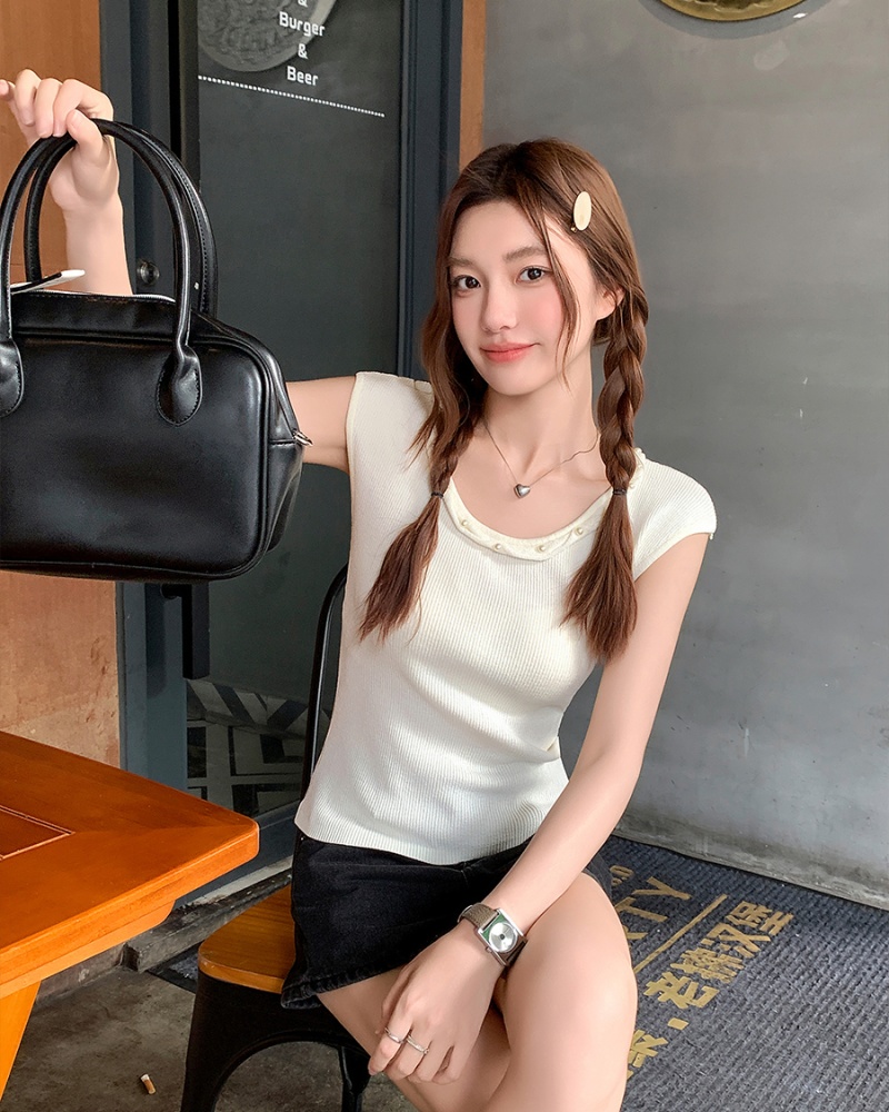 Sleeveless sweet tops France style slim T-shirt for women