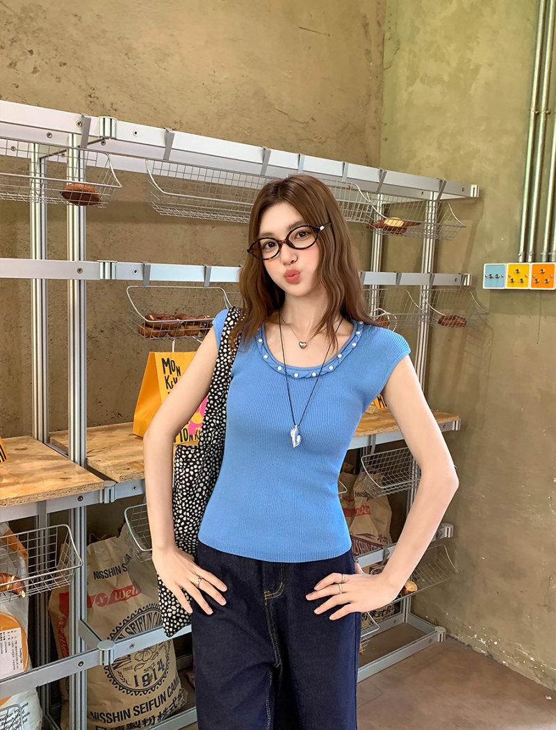 Sleeveless sweet tops France style slim T-shirt for women