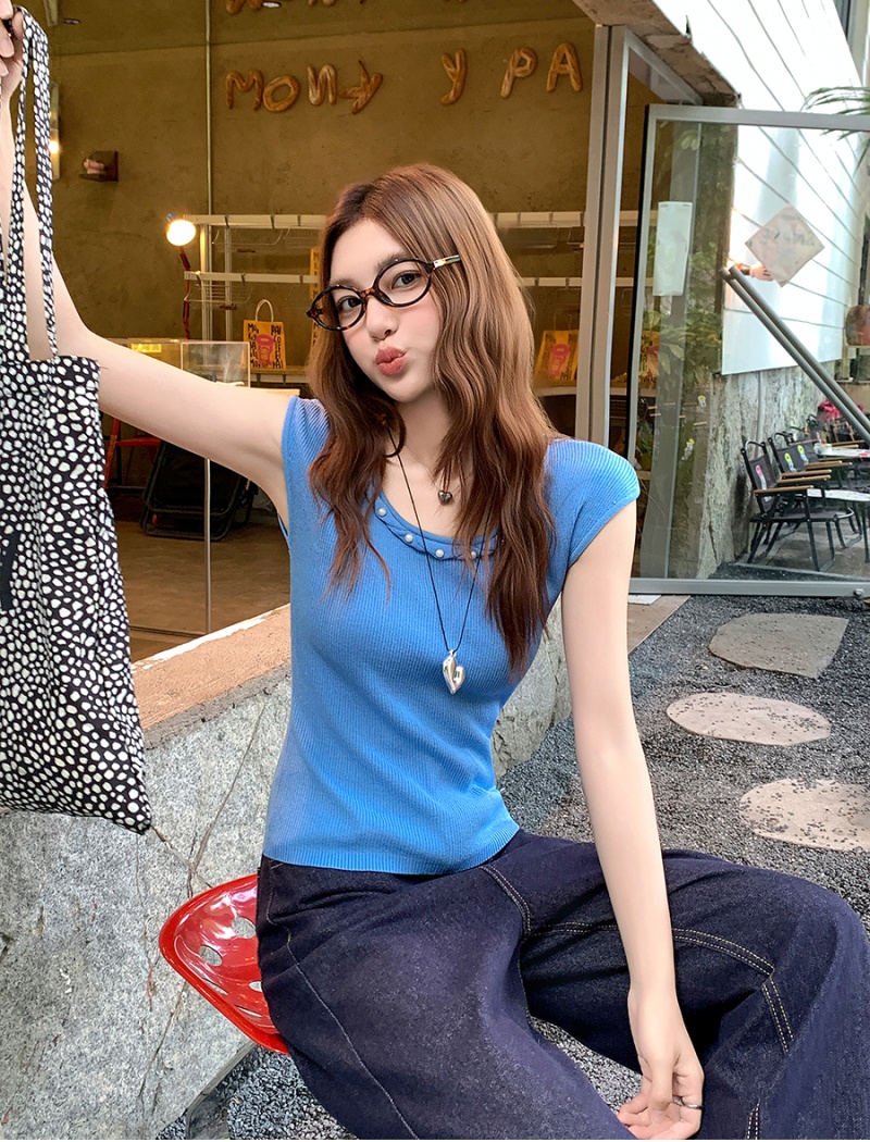 Sleeveless sweet tops France style slim T-shirt for women