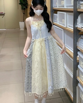 Pinched waist dress sweet strap dress a set for women