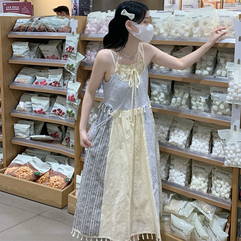 Pinched waist dress sweet strap dress a set for women