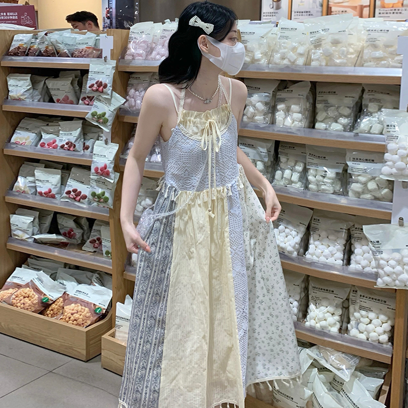 Pinched waist dress sweet strap dress a set for women