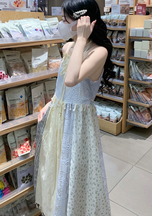 Pinched waist dress sweet strap dress a set for women