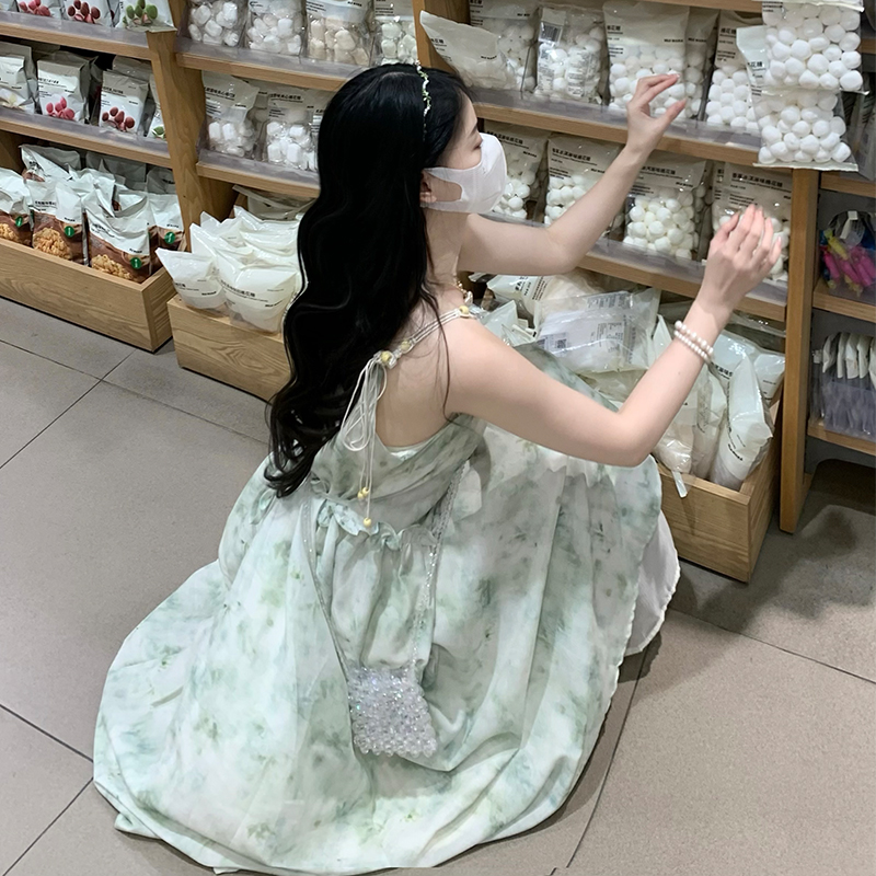 Vacation dress blooming strap dress for women