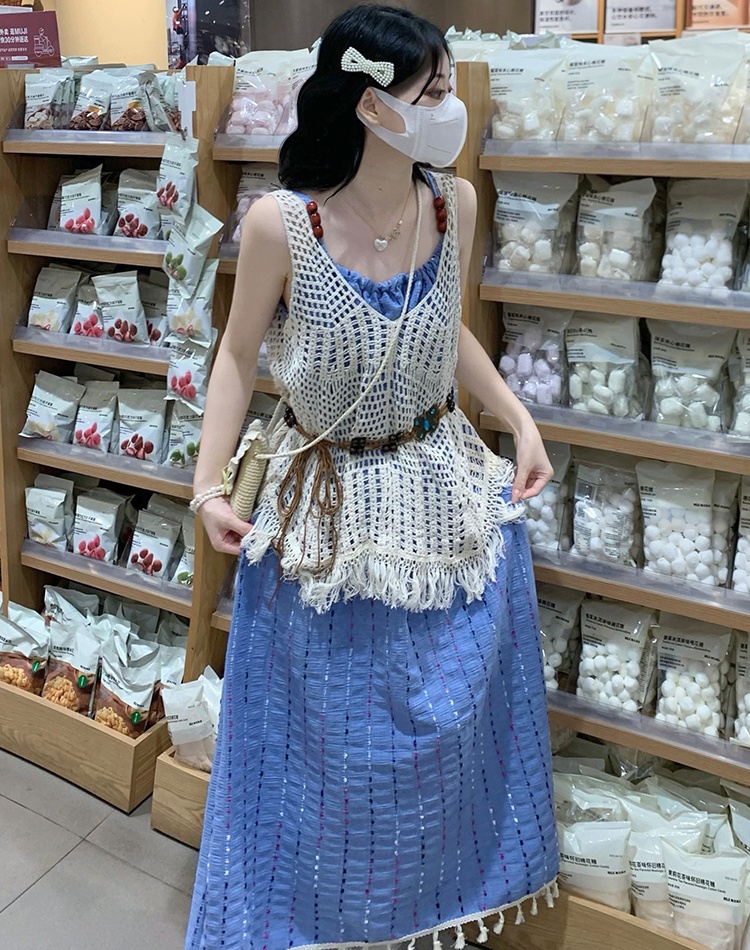 Sling beautiful vest sweet long dress 2pcs set