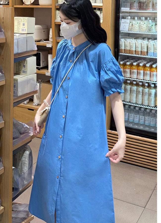 Lace vacation smock blue floral dress 2pcs set