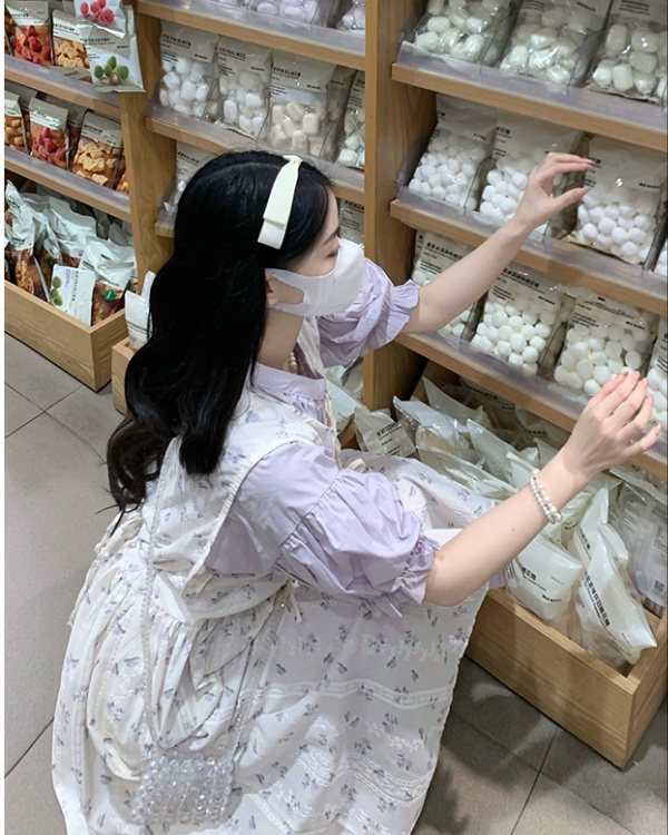 Lace vacation smock blue floral dress 2pcs set
