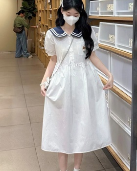 Show young navy-blue navy collar college style dress