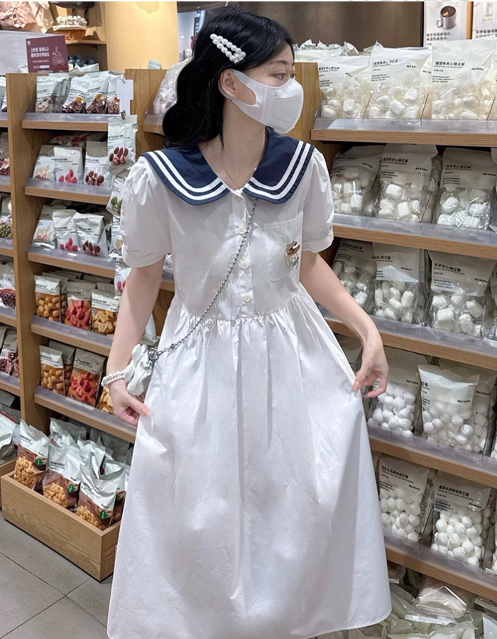 Show young navy-blue navy collar college style dress