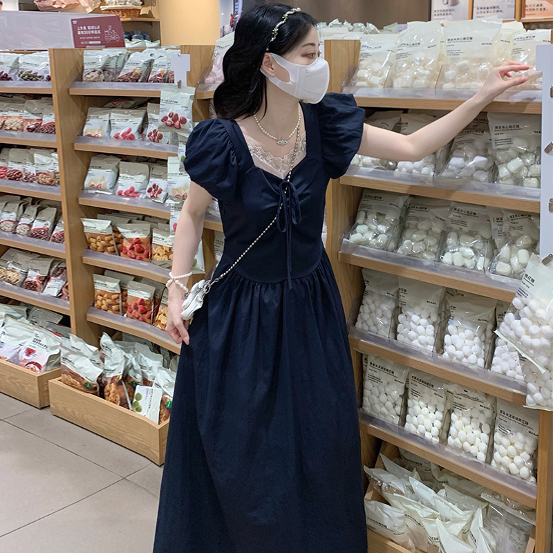 Bow all-match dress boats sleeve show young long dress