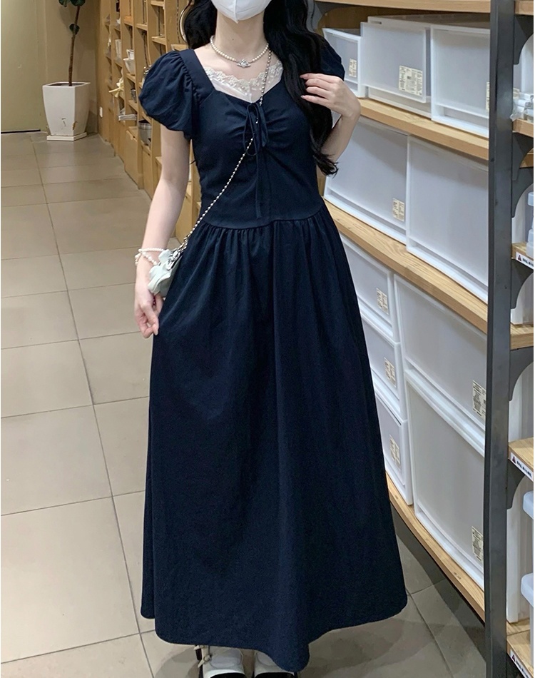 Bow all-match dress boats sleeve show young long dress